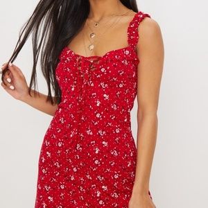 Pretty Little Thing red floral print dress